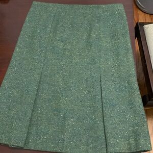 Searle Green Tweed Wool Skirt w/Kick Pleats